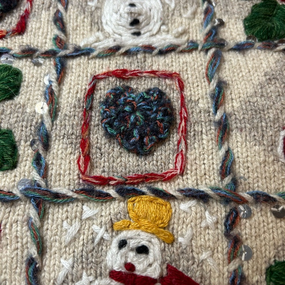 VINTAGE EAGLES EYE Wool Embroidered Sweater Vest Ugly Christmas M - Picture 6 of 9